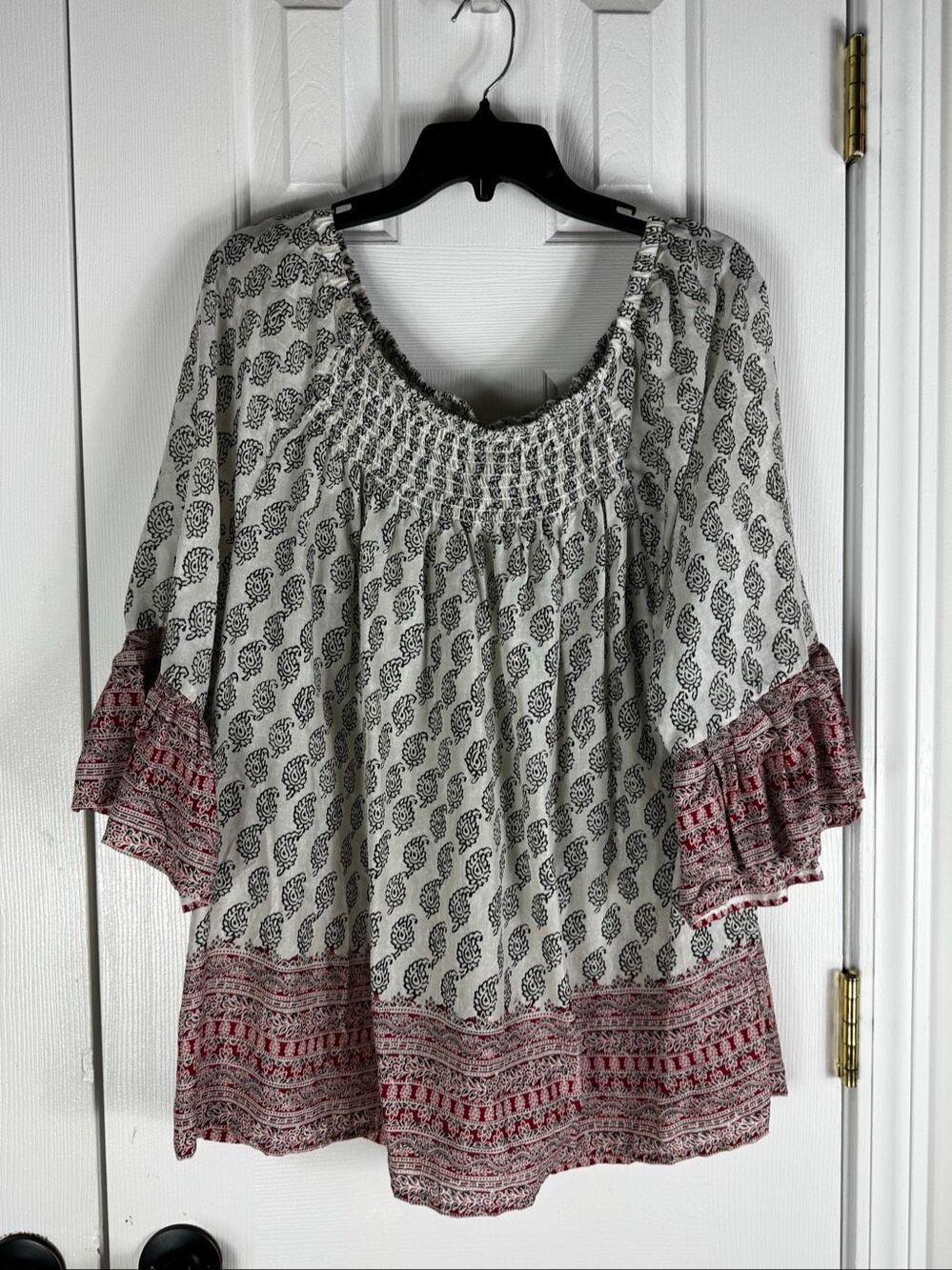NWT Beachlunchlounge Womens Off the Shoulder Grey Red Paisley Blouse Size 1x